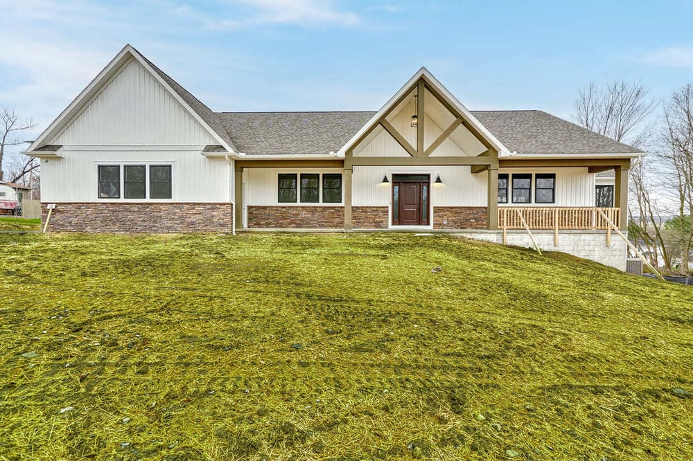 Custom ranch home exterior Rochester, NY by Gerber Homes