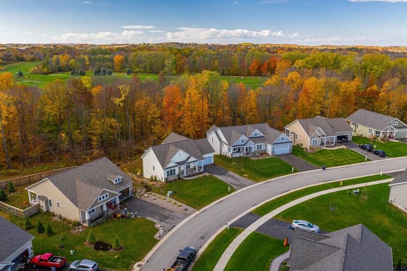 Drone view of new home community Southgate Hills in upstate New York