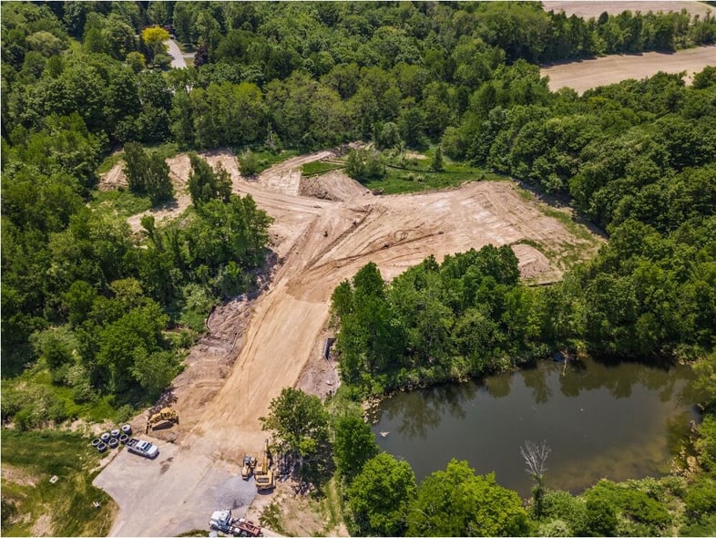 Drone view of site for new construction home in greater Rochester, NY
