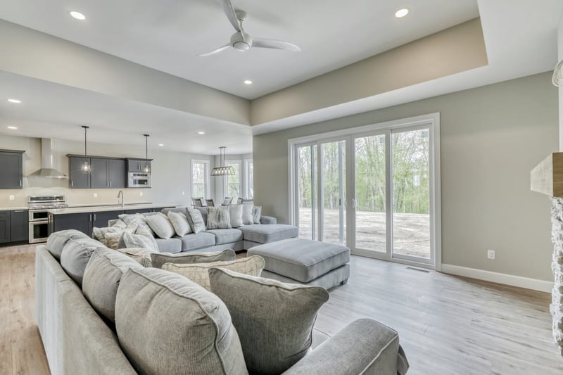 Main floor of new construction luxury home with recessed lighting