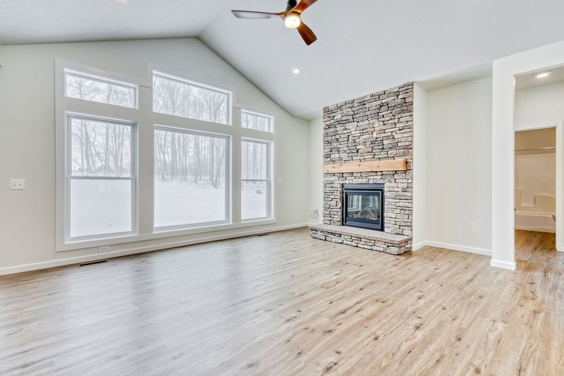 Open-concept living room area in Rochester custom home 