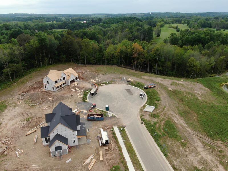 Drone view of Southgate Hills new home community in greater Rochester 