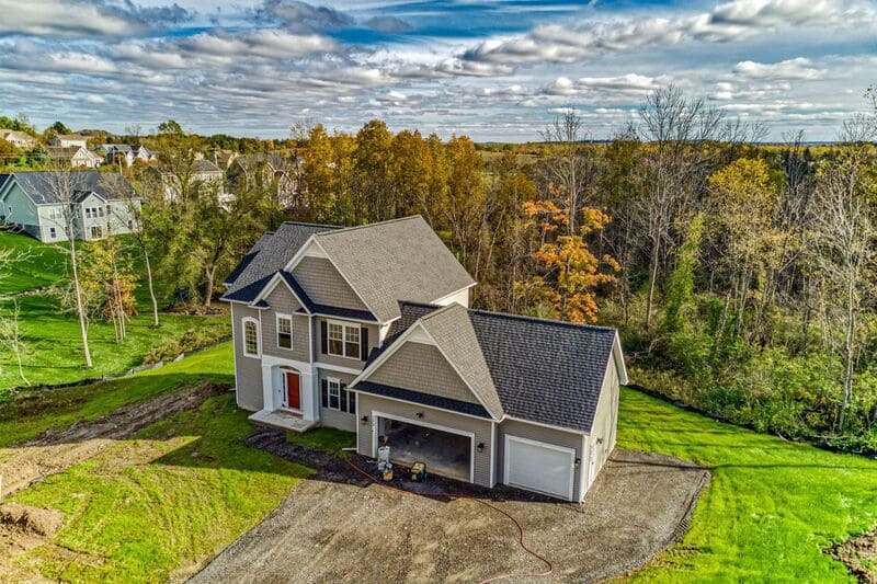 Completed new construction exterior of two-story home