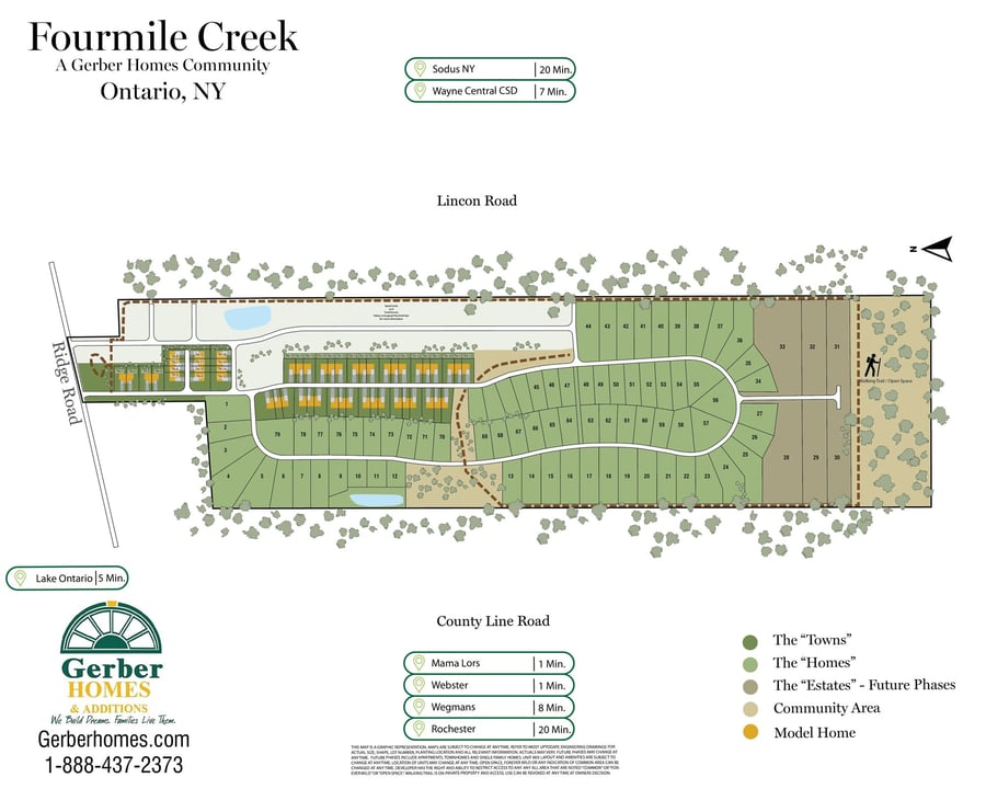 Fourmile Creek community in Ontario, NY single-family home and townhome lots