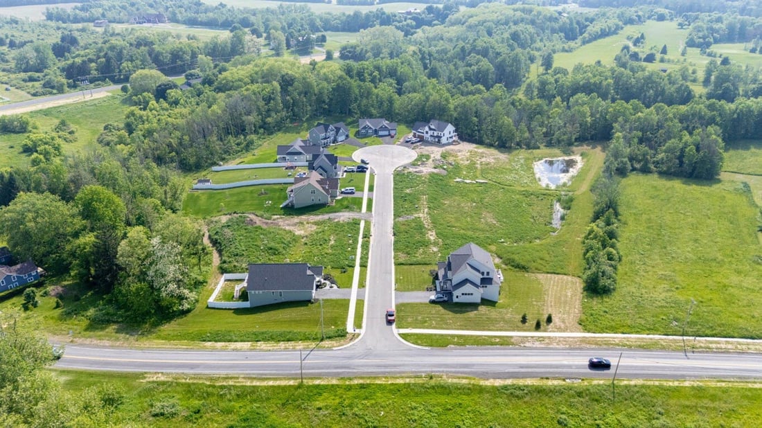 Aerial view of Southgate Hills neighborhood offered by Gerber Homes near Rochester, NY