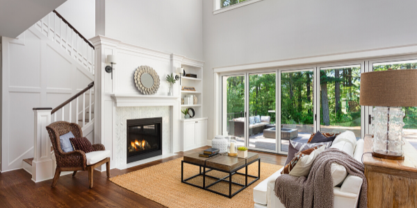 living room in custom home in greater rochester area